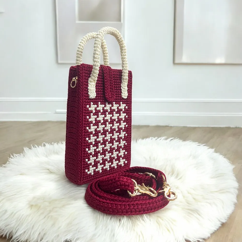 Túi đeo chéo hoạ tiết Houndstooth có quai